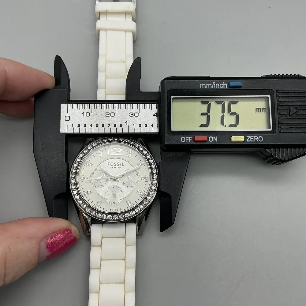 Fossil Womens Watch 38mm White Dial Silicone Crystal Bezel Multi Dial ES3244